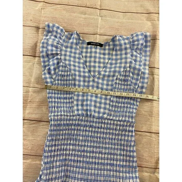 Sugar Lips Everleigh Gingham Blue And White Plaid Smoked Mini Dress - Medium - Picture 5 of 12